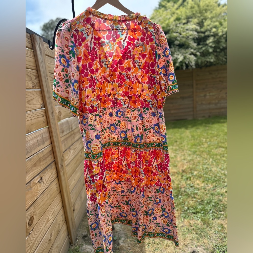 Umgee Mixed Floral Print Round Neck Maxi Dress in Pink Mix Lg